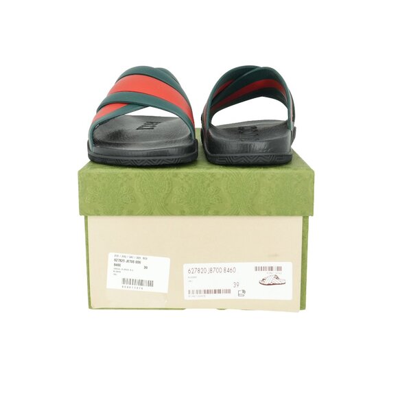 Gucci Women's Red/Green Signature Web Rubber Crossover Slide Sandals - Picture 6 of 8